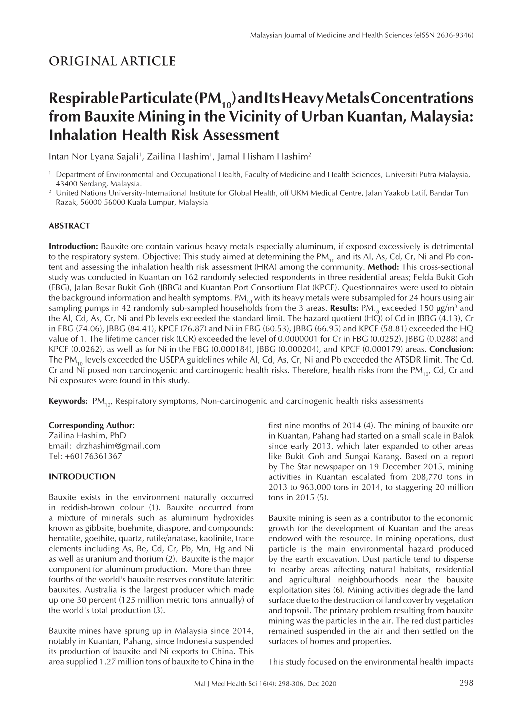 And Its Heavy Metals Concentrations from Bauxite Mining In