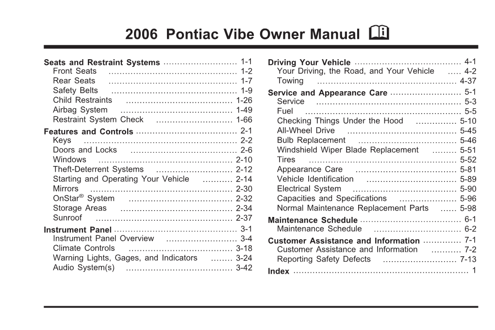 2006 Pontiac Vibe Owner Manual M