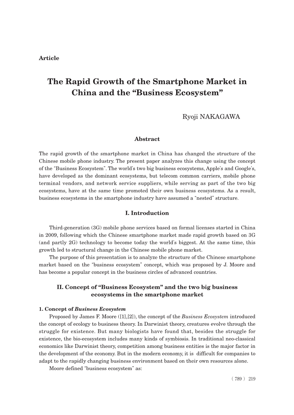 The Rapid Growth of the Smartphone Market in China and the “Business Ecosystem”（NAKAGAWA Ryoji）