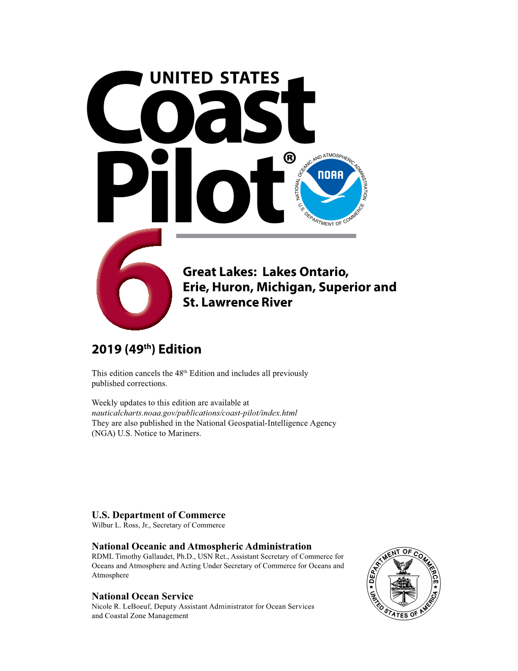 The 2019 Coast Pilot 6 Book for the Great Lakes Is Now Available in PDF Form