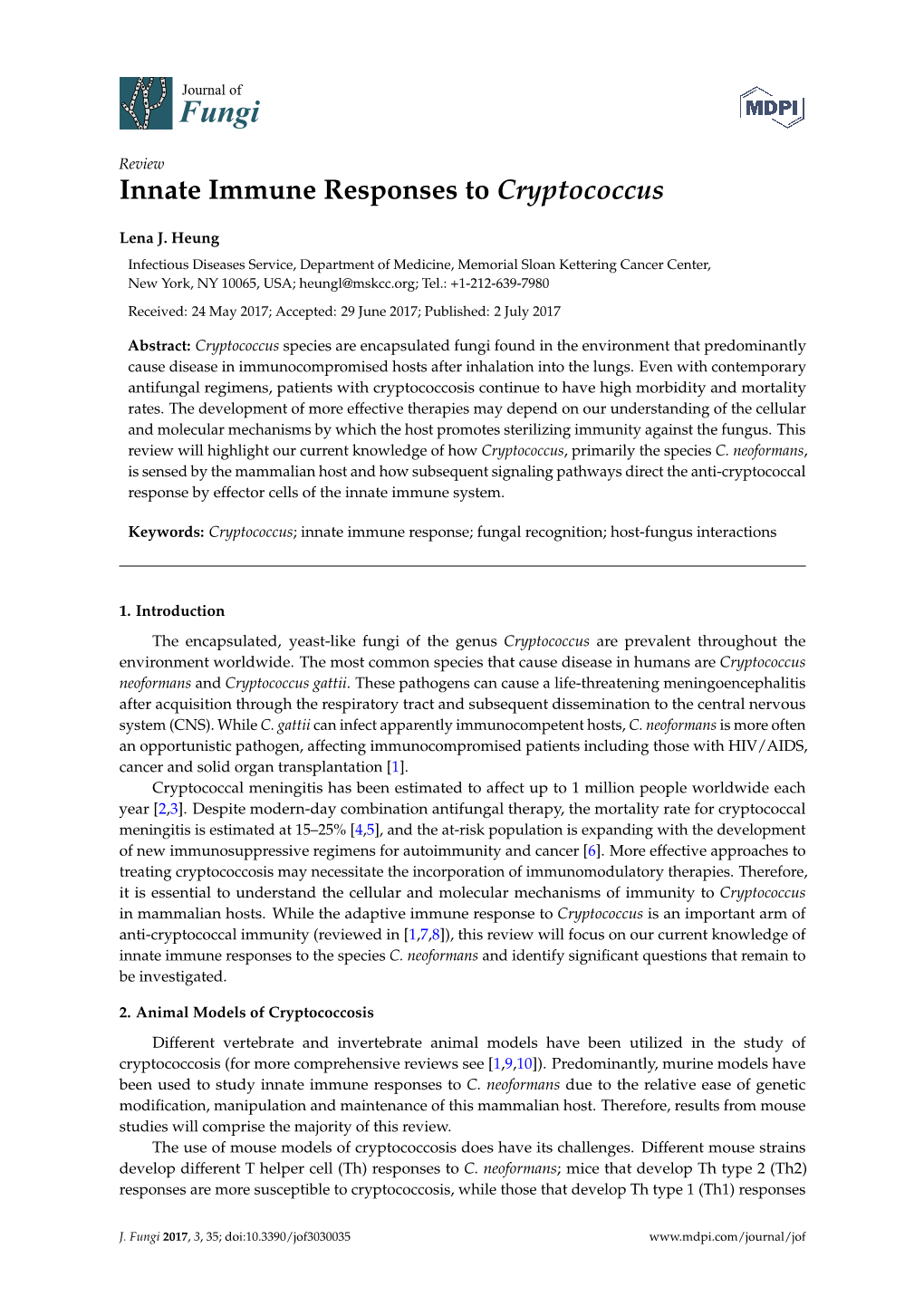 Innate Immune Responses to Cryptococcus