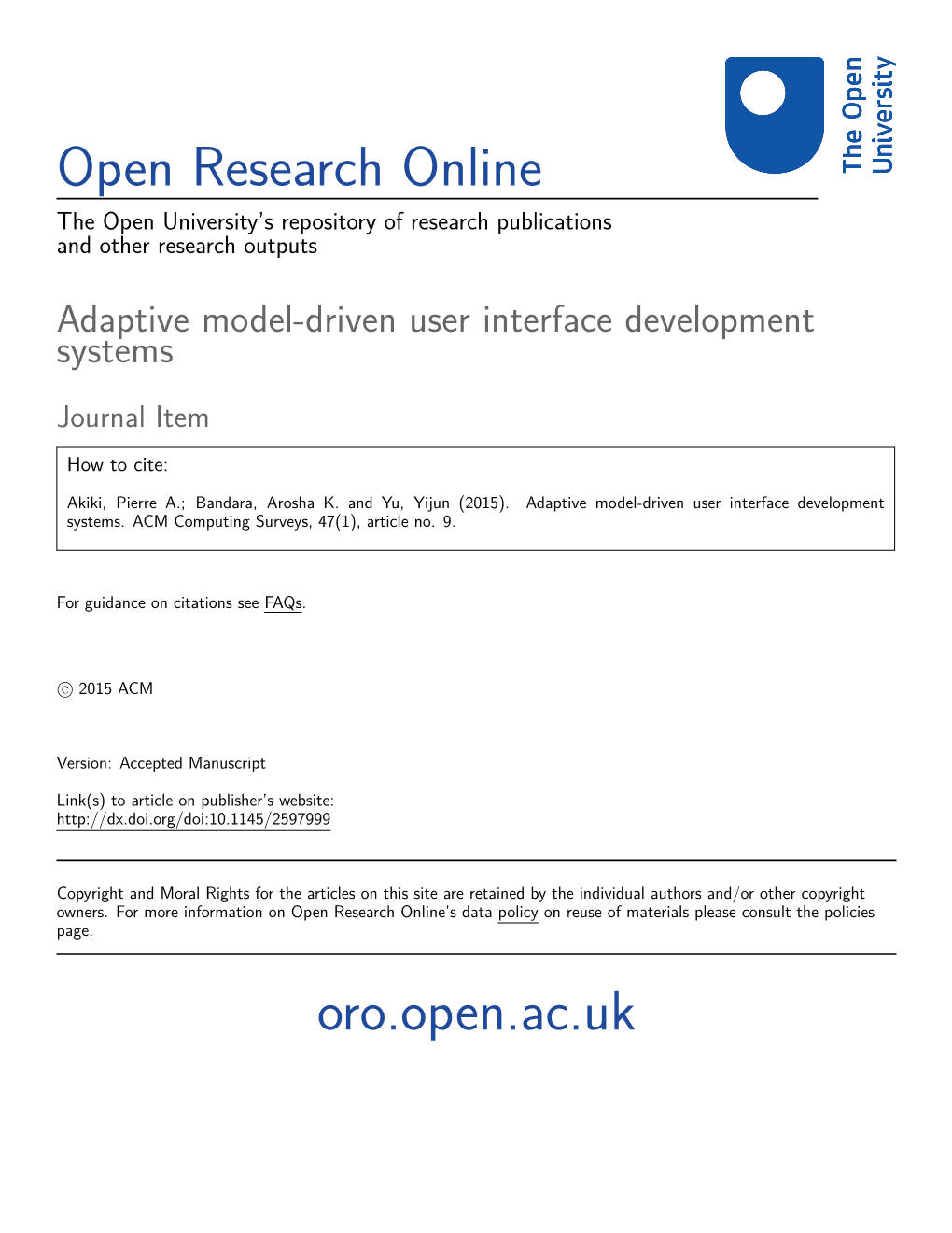 Adaptive Model-Driven User Interface Development Systems