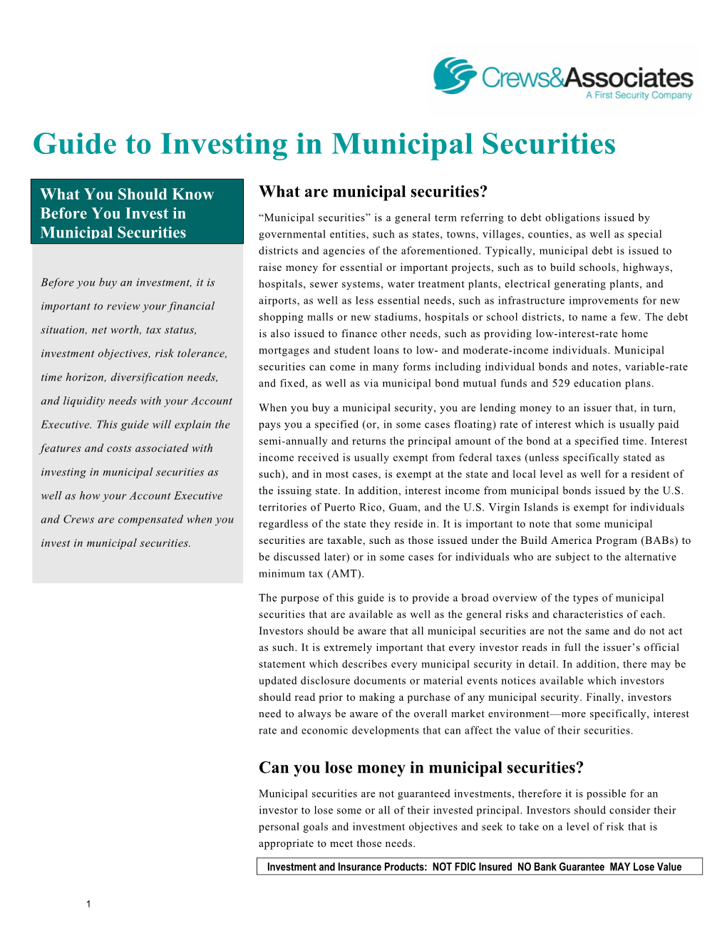 Guide to Investing in Municipal Securities