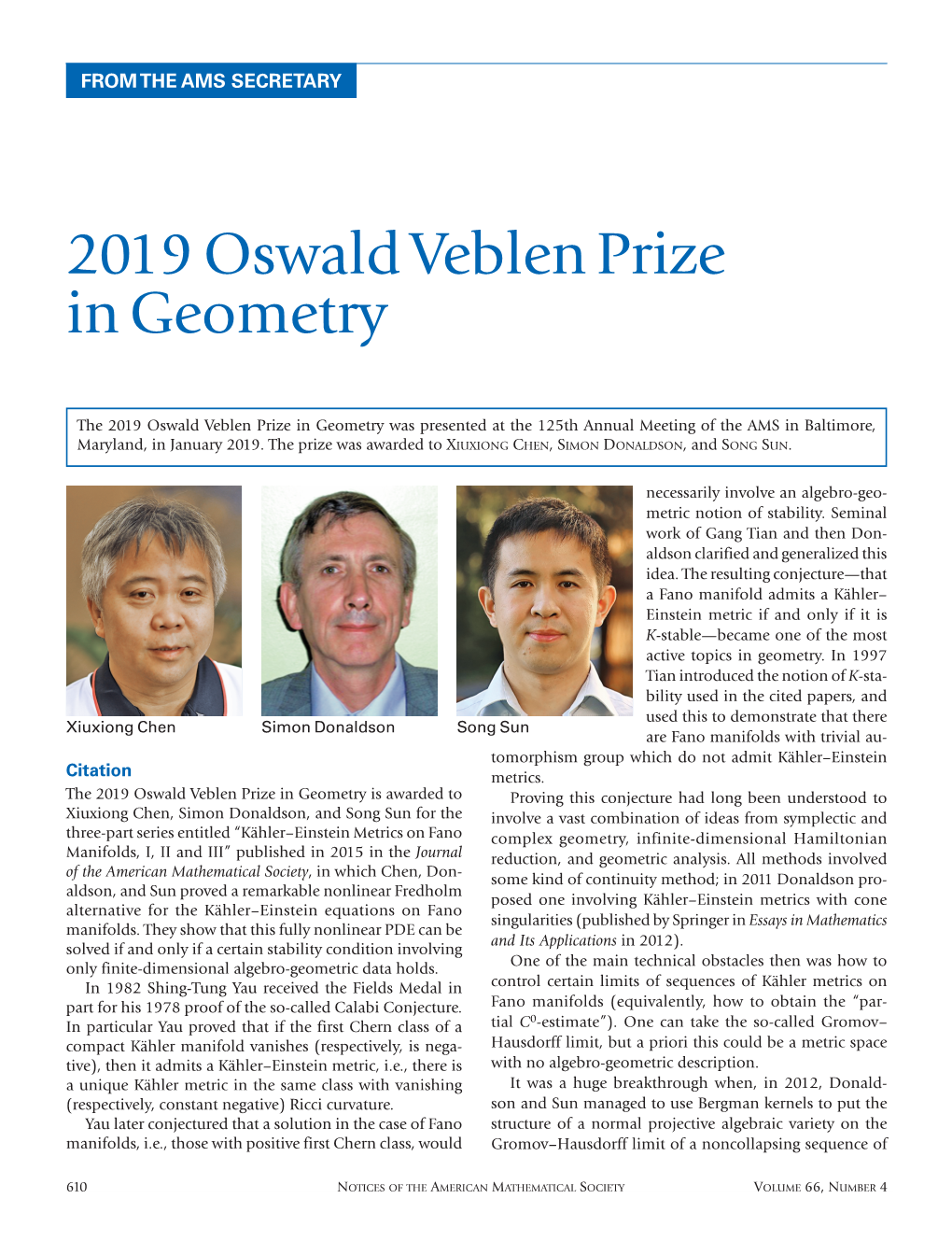 Oswald Veblen Prize in Geometry