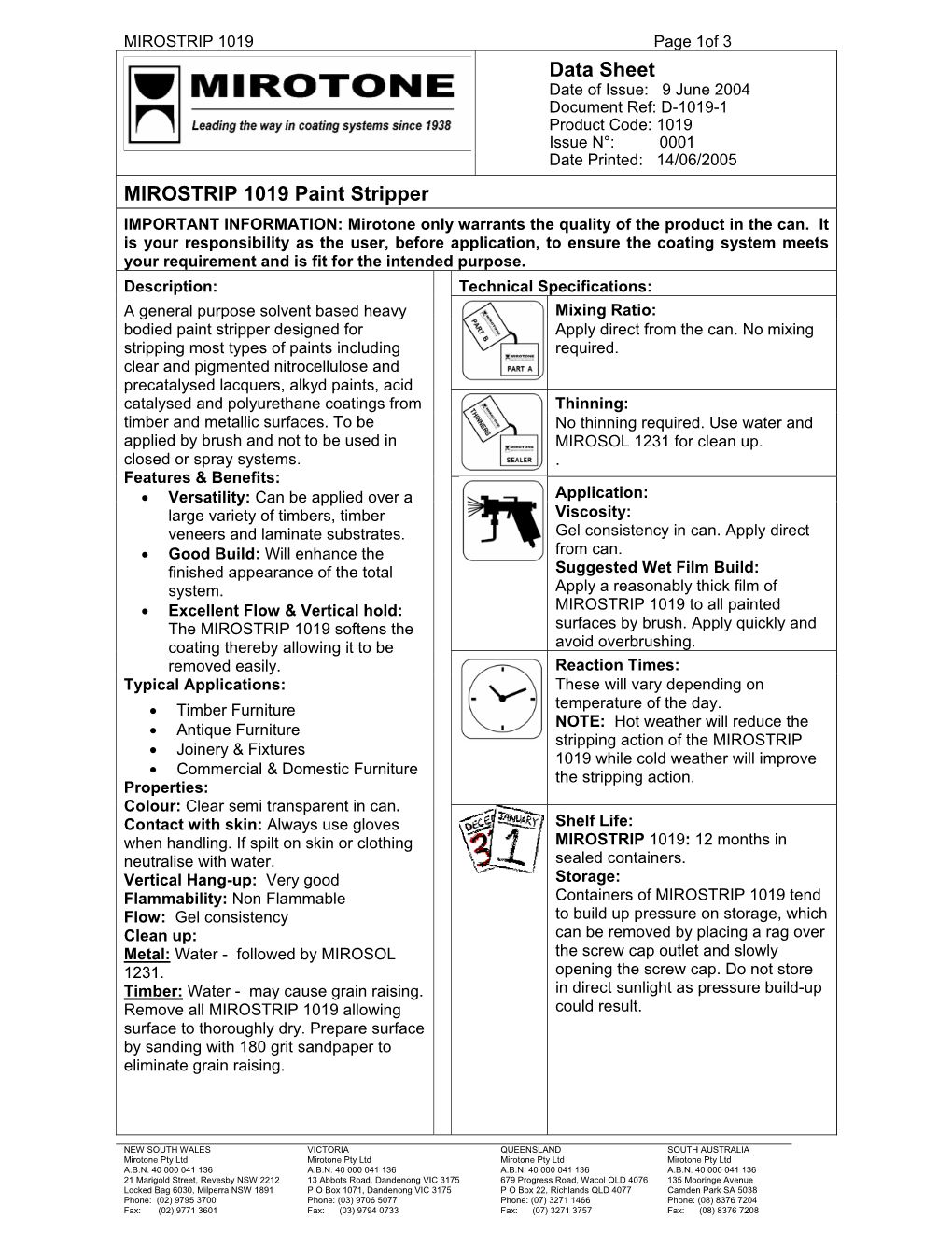 Data Sheet MIROSTRIP 1019 Paint Stripper