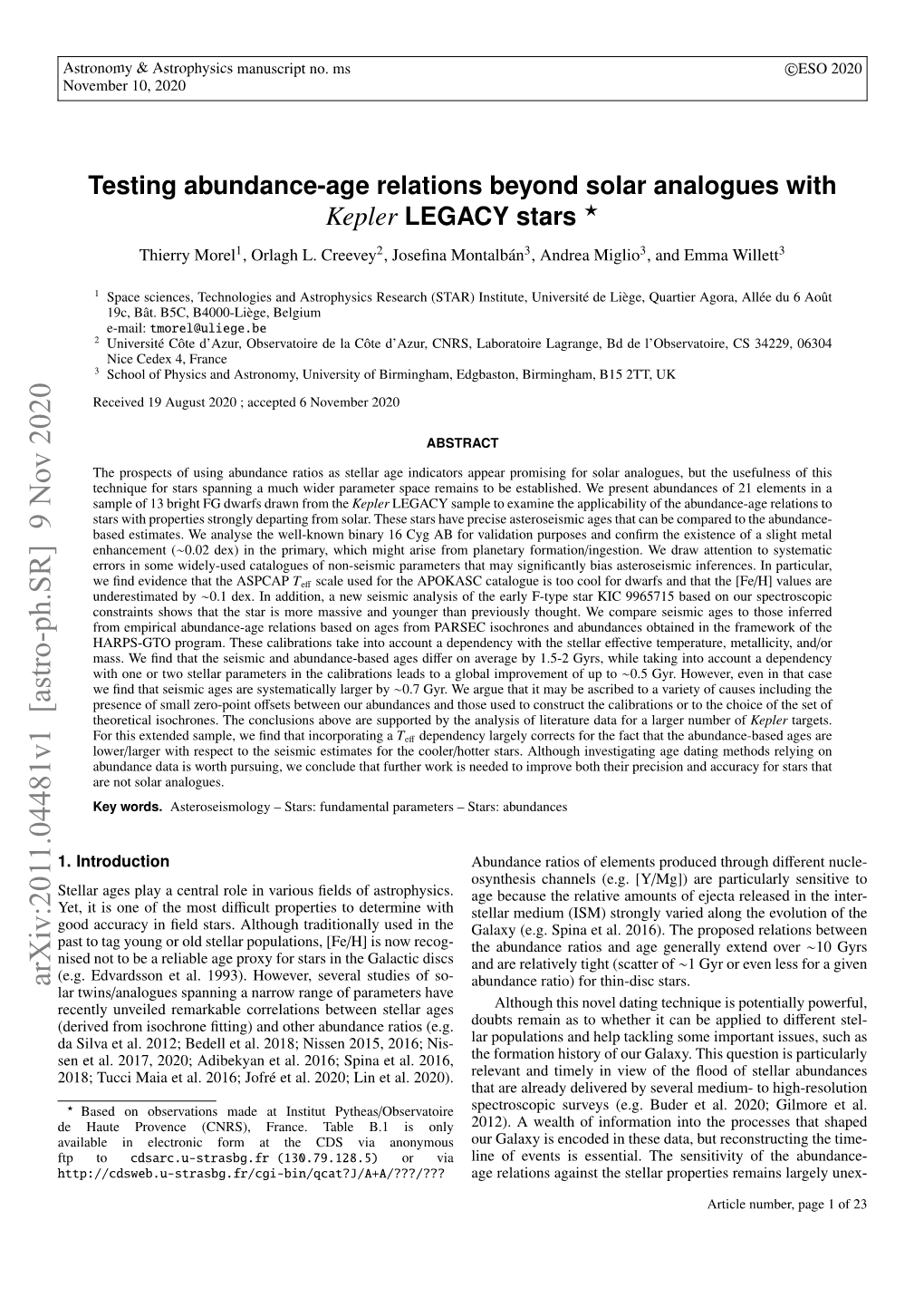 Arxiv:2011.04481V1 [Astro-Ph.SR] 9 Nov 2020 Abundance Ratio) for Thin-Disc Stars