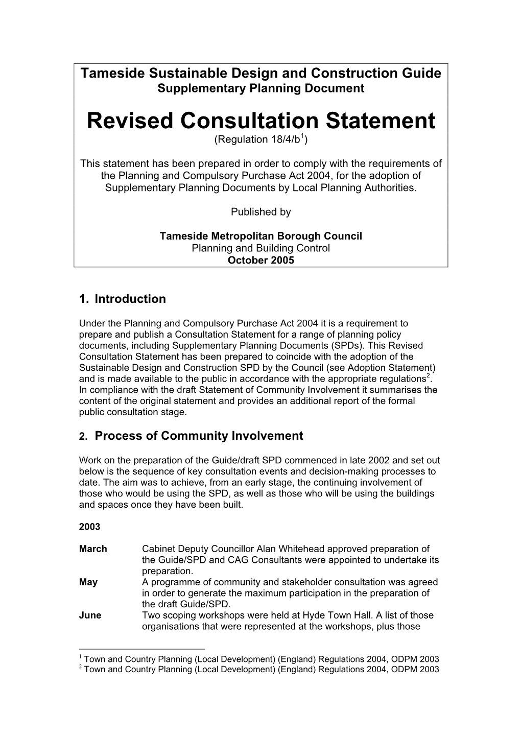 Tameside Sustainable Design and Construction Guide Supplementary Planning Document