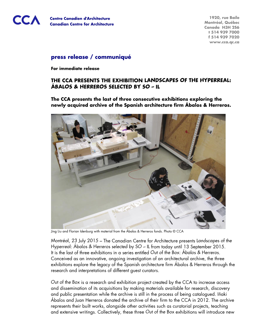 Press Release / Communiqué