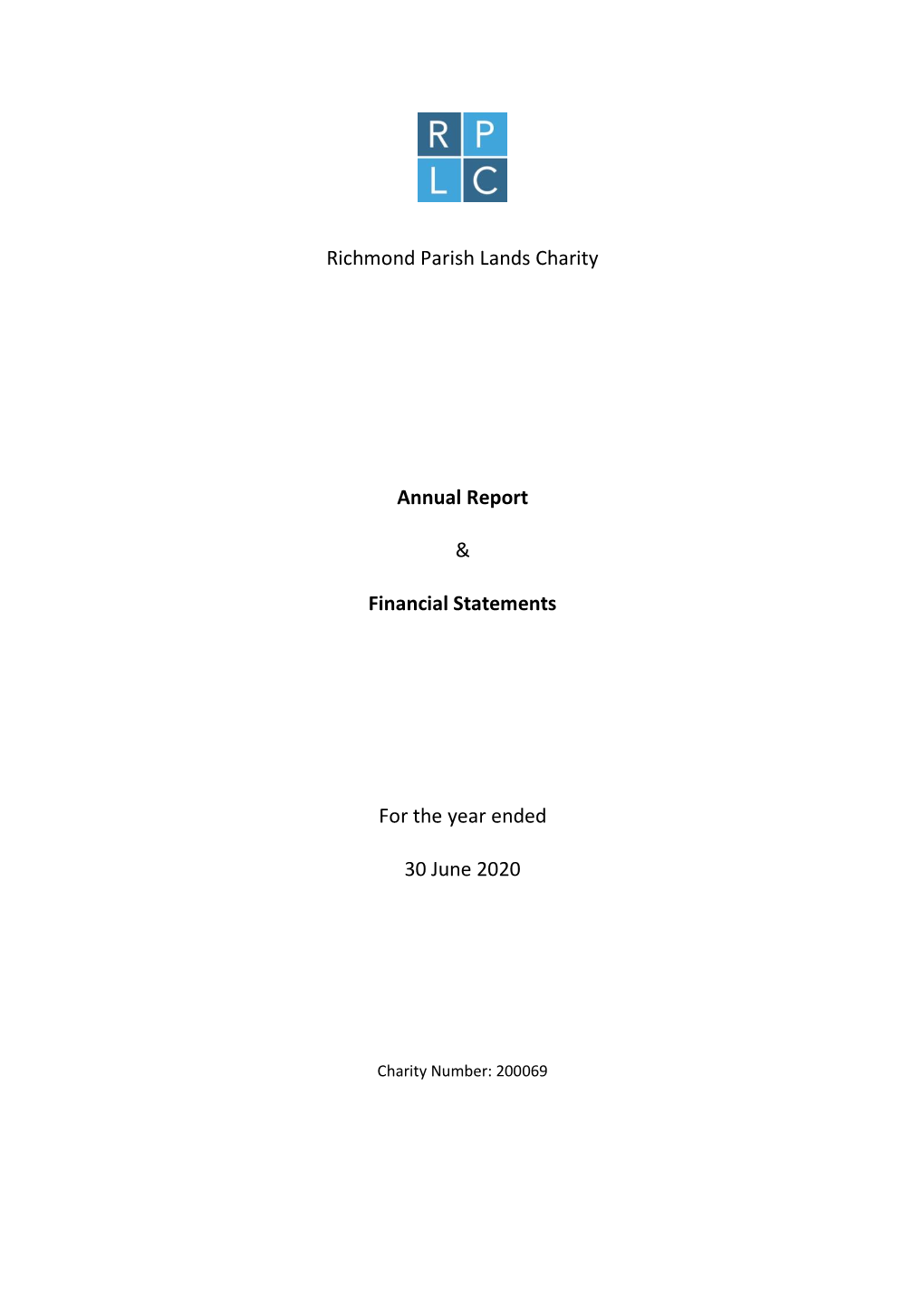 Richmond Parish Lands Charity Annual Report & Financial Statements for the Year Ended 30 June 2020