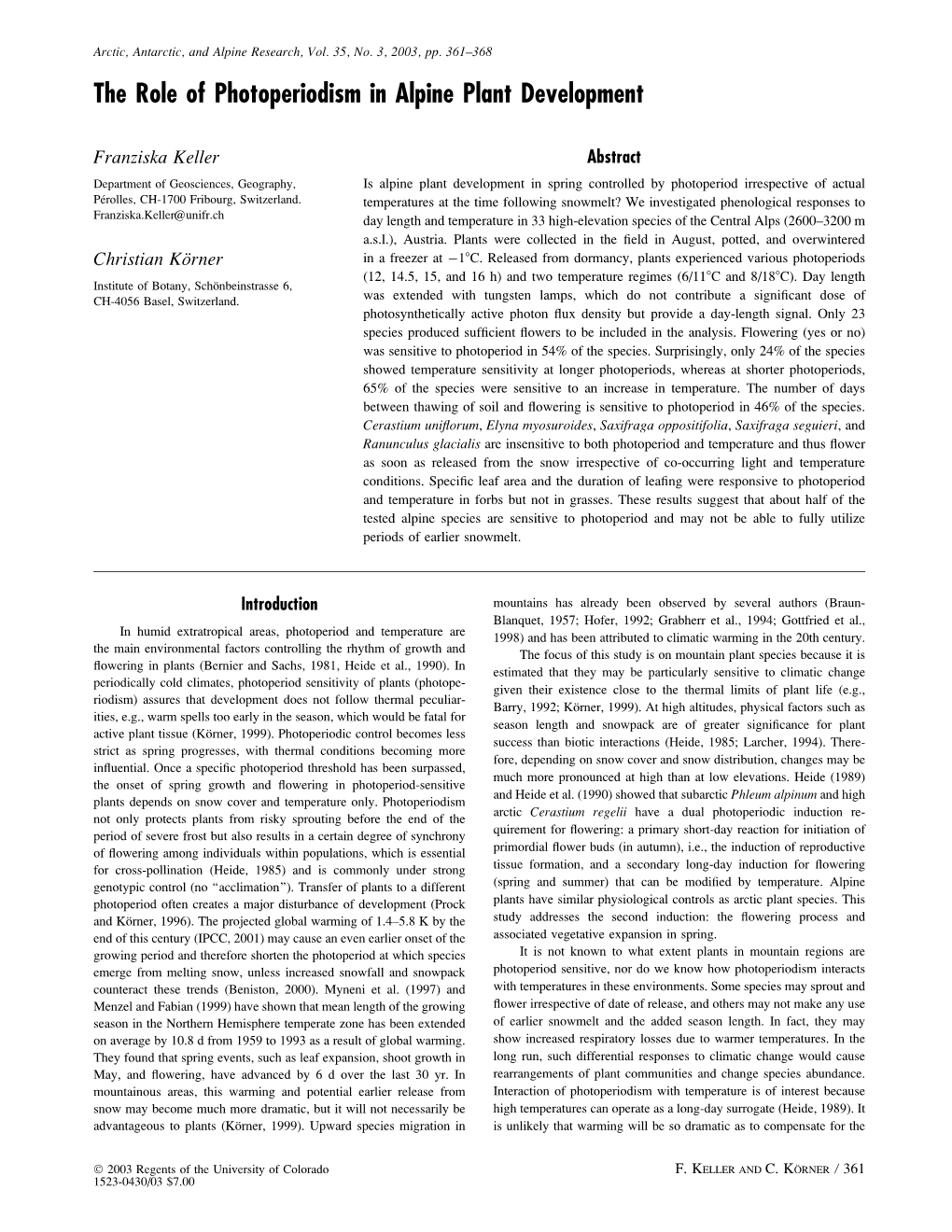 The Role of Photoperiodism in Alpine Plant Development