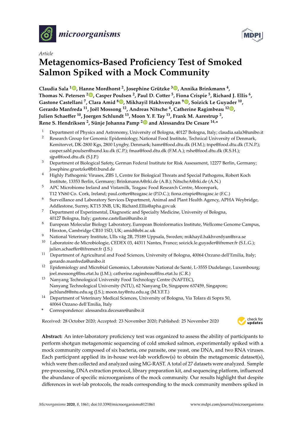 Metagenomics-Based Proficiency Test of Smoked Salmon Spiked with A