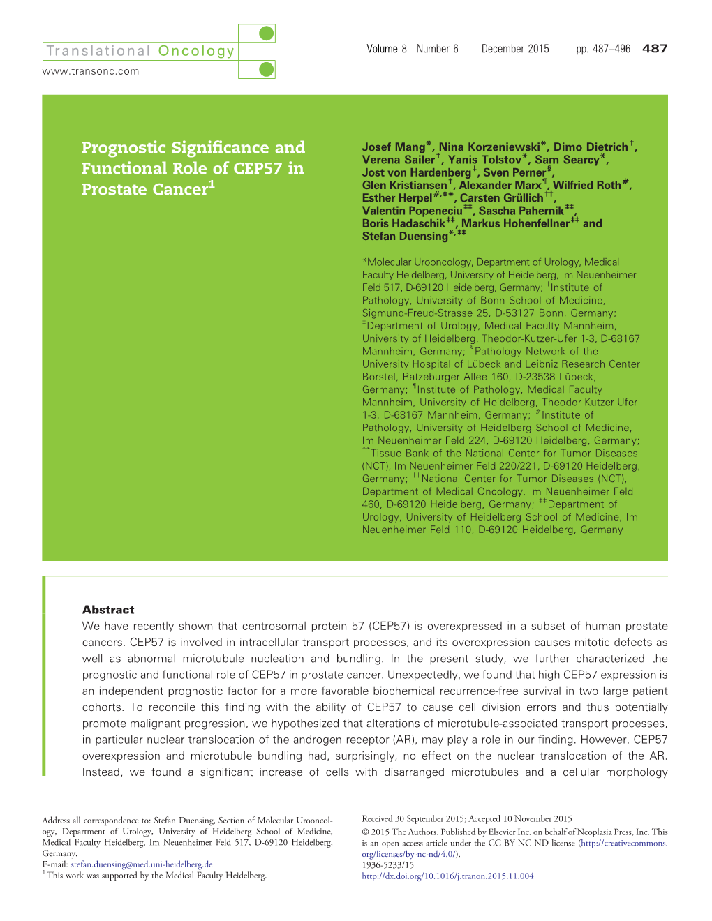 Prognostic Significance and Functional Role of CEP57 In