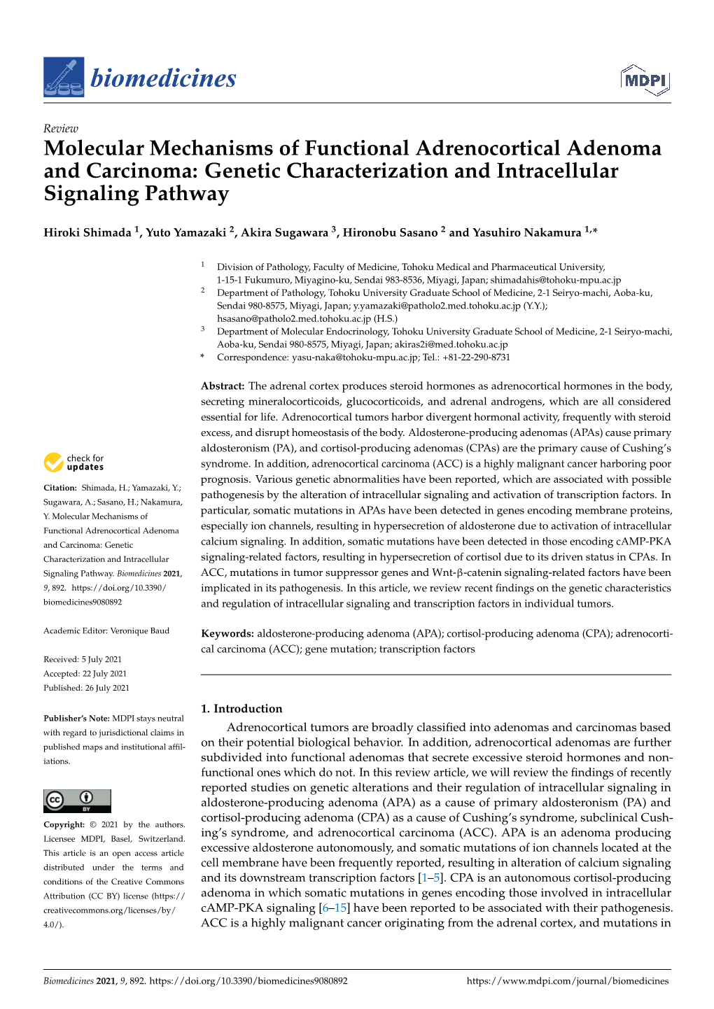 Molecular Mechanisms of Functional Adrenocortical Adenoma and Carcinoma: Genetic Characterization and Intracellular Signaling Pathway