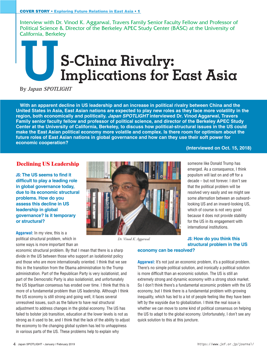 S-China Rivalry: Implications for East Asia Uby Japan SPOTLIGHT