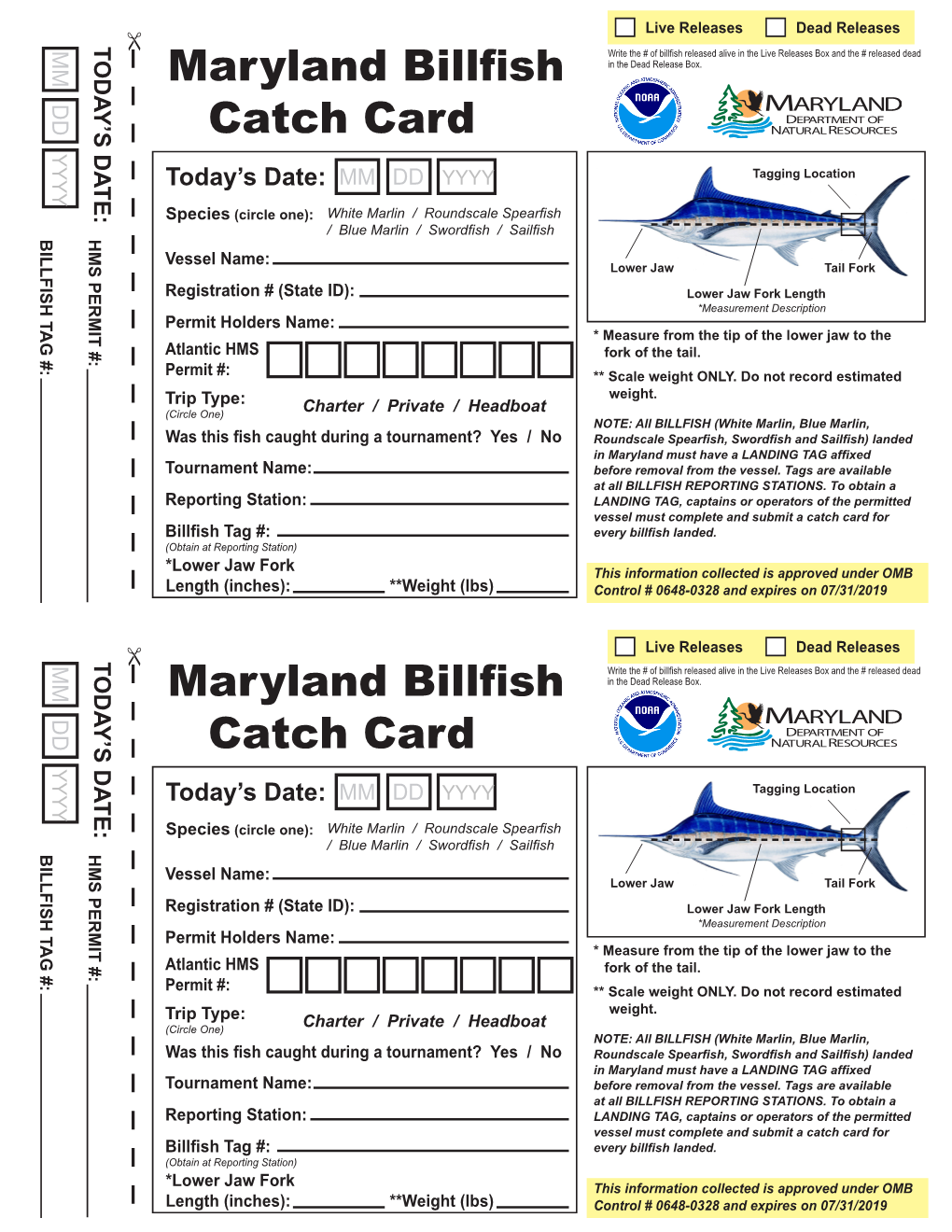 Maryland Billfish Catch Card