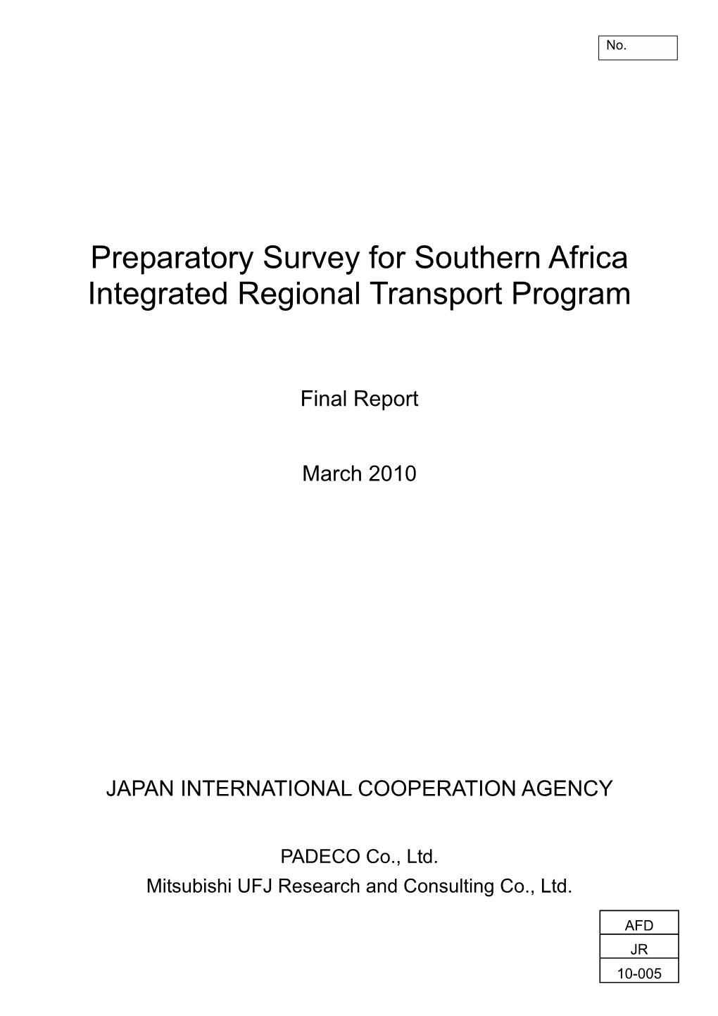 Preparatory Survey for Southern Africa Integrated Regional Transport Program