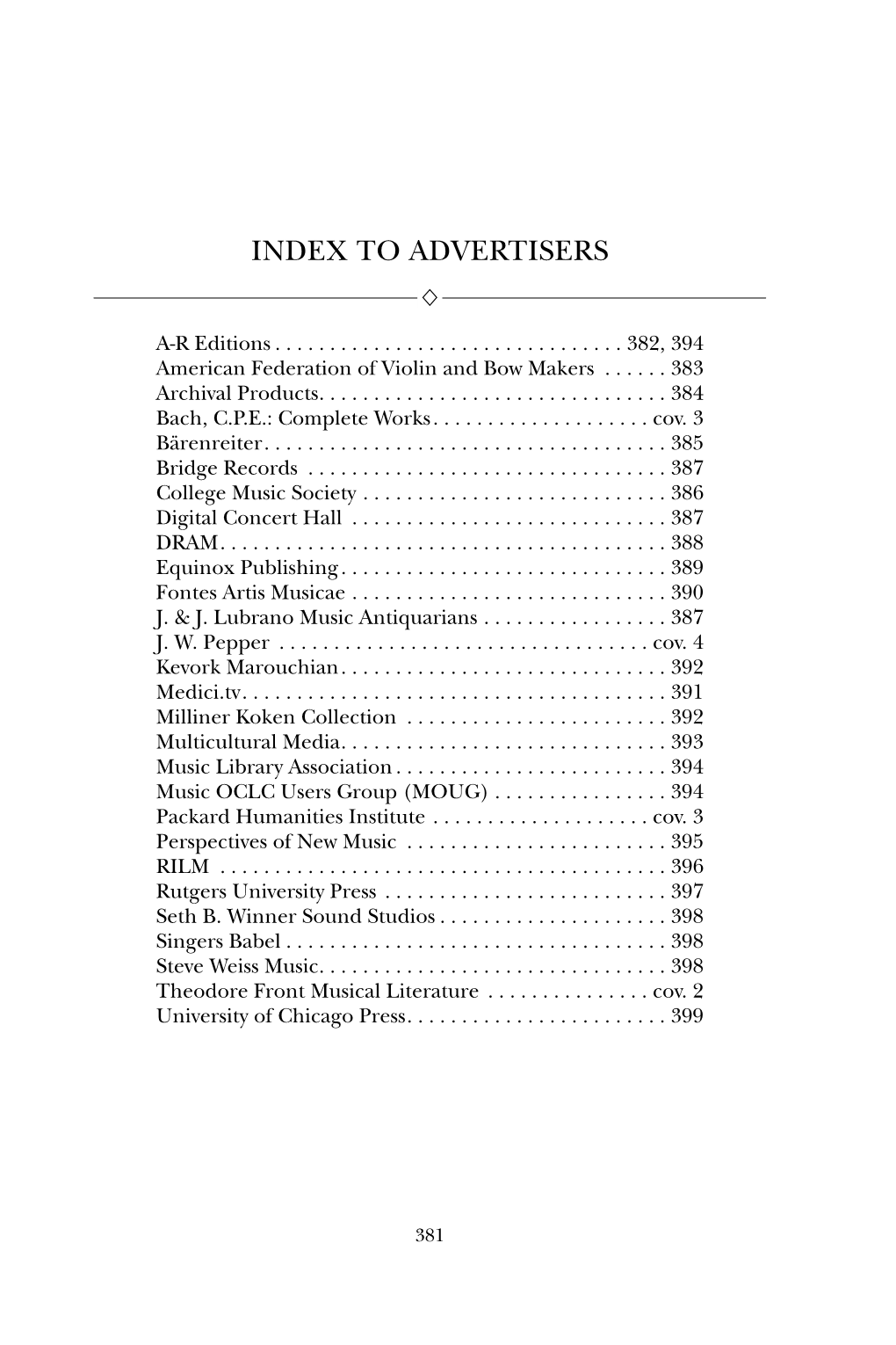 Index to Advertisers छ
