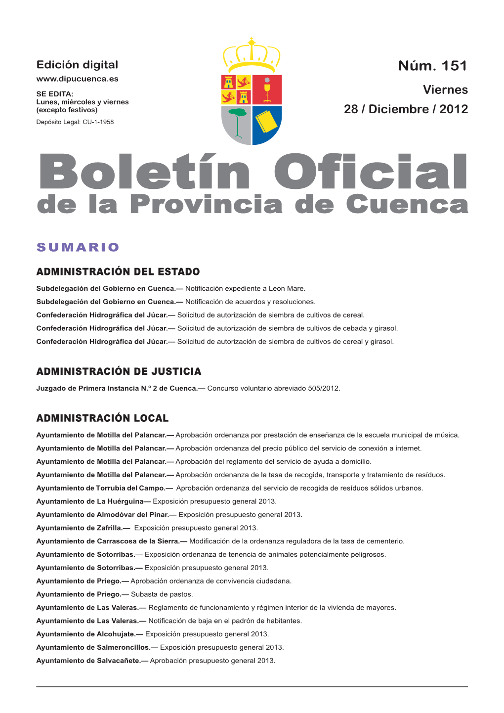 Boletín Oficial De La Provincia De Cuenca Sumario Administración Del Estado