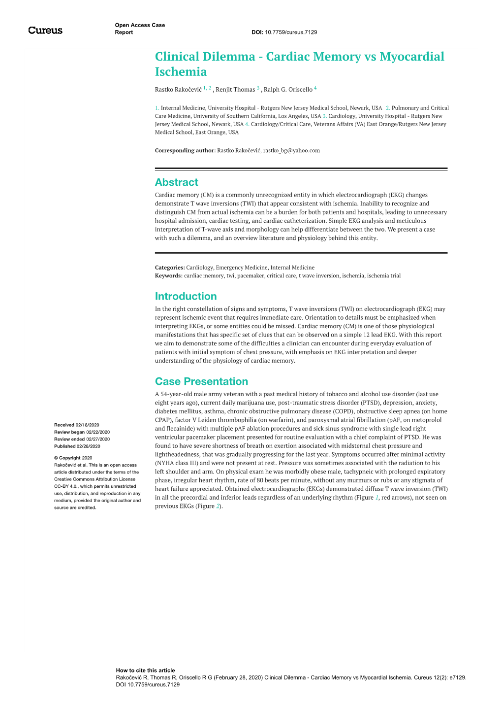 Clinical Dilemma - Cardiac Memory Vs Myocardial Ischemia