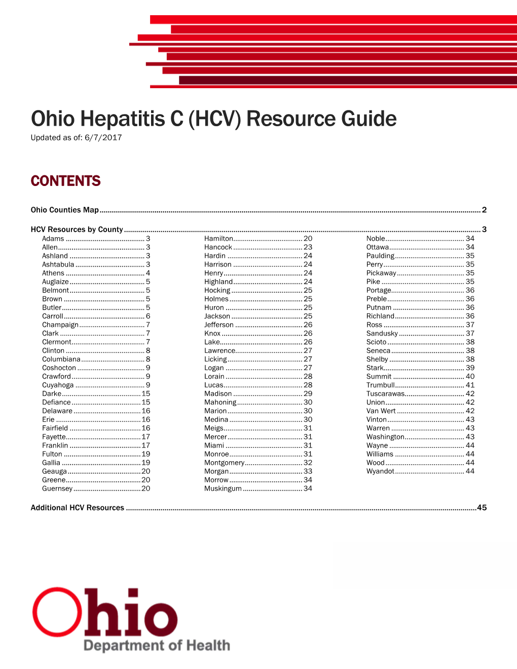 Ohio Hepatitis C (HCV) Resource Guide Updated As Of: 6/7/2017