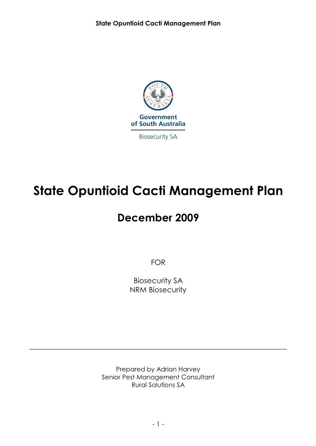 State Opuntioid Cacti Management Plan