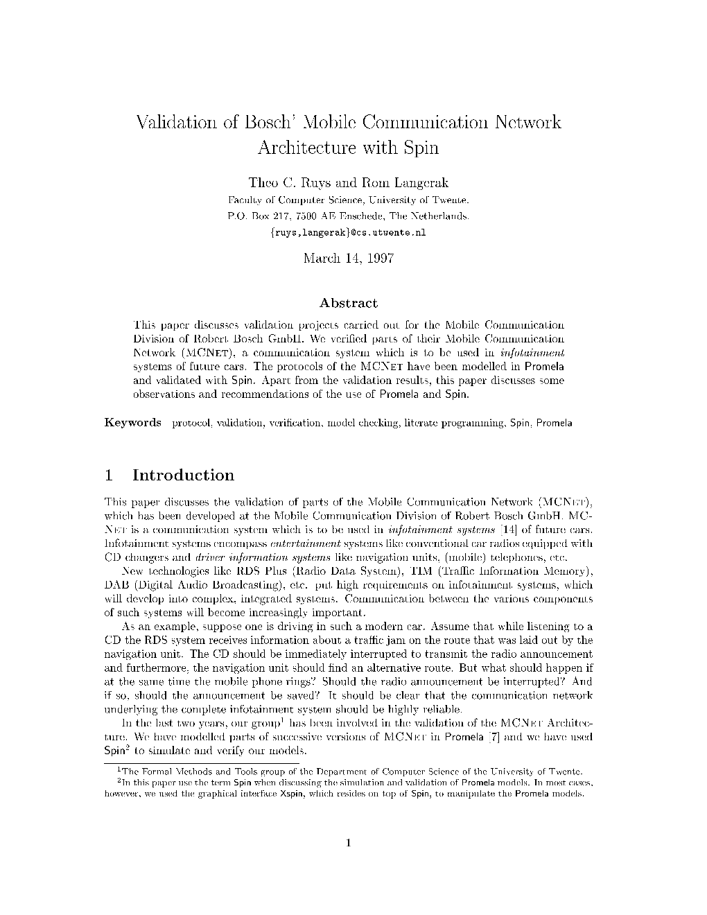 Validation of Bosch' Mobile Communication Network