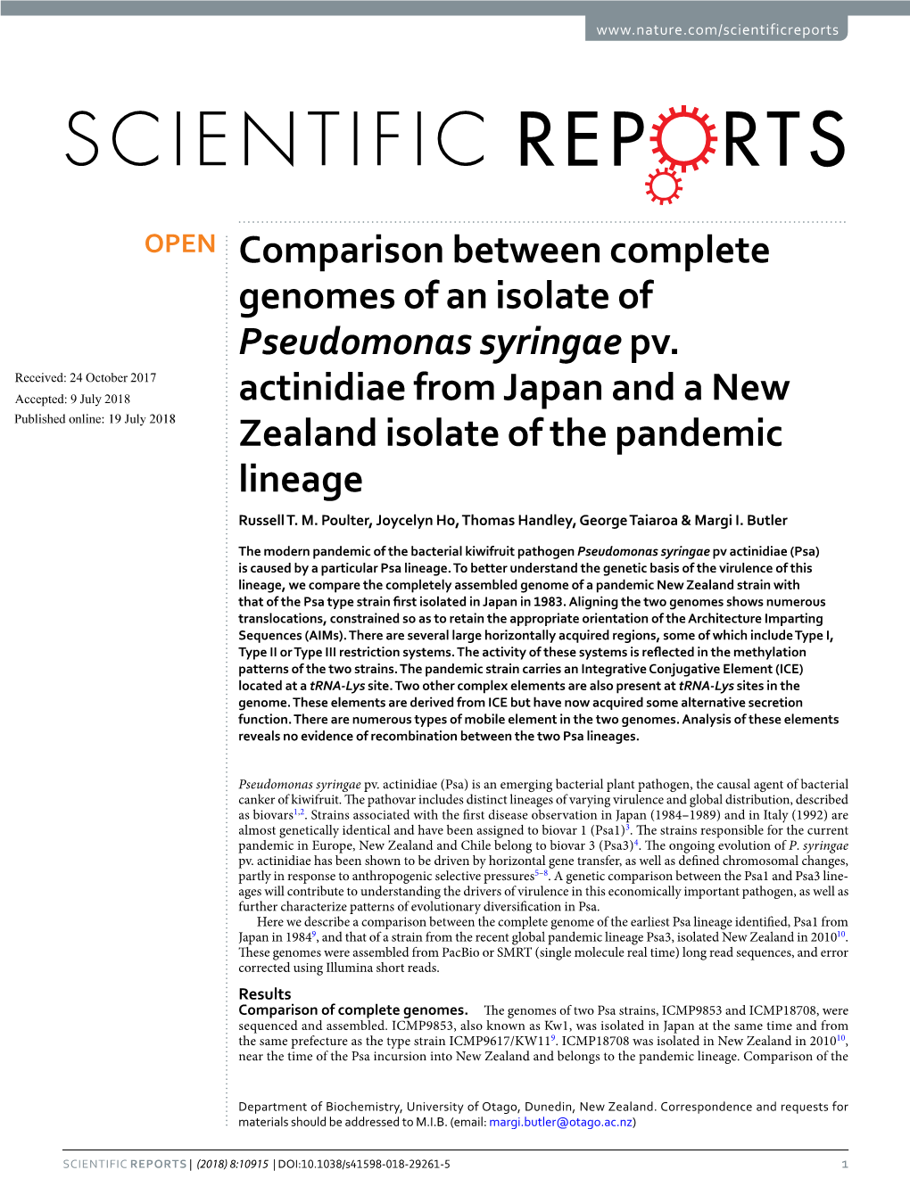 Comparison Between Complete Genomes of an Isolate of Pseudomonas Syringae Pv