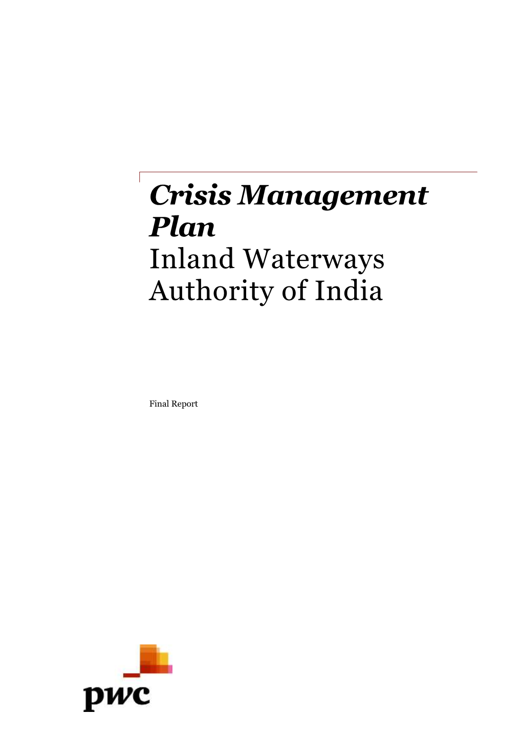 Crisis Management Plan Inland Waterways Authority of India