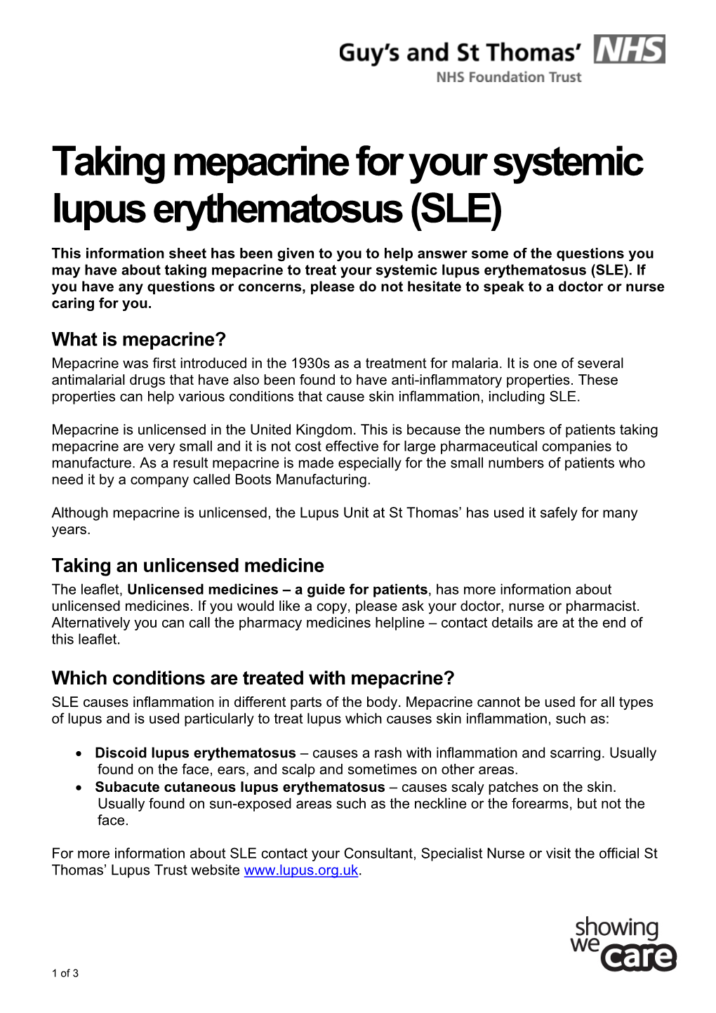 Taking Mepacrine for Your Systemic Lupus Erythematosus (SLE)