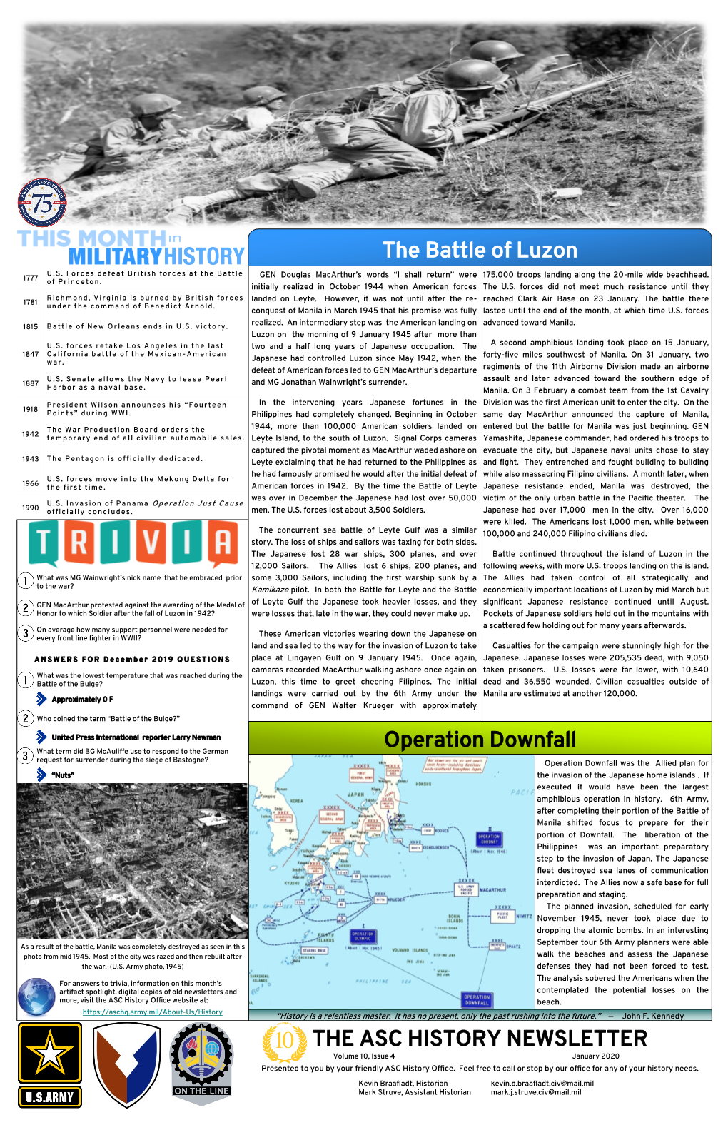 The Battle of Luzon the ASC HISTORY NEWSLETTER Operation