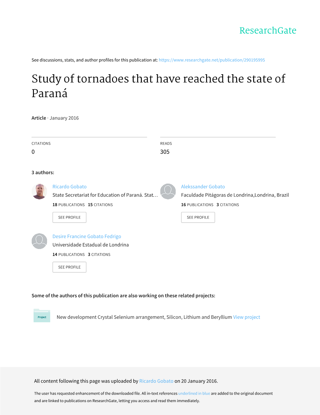 Study of Tornadoes That Have Reached the State of Paraná