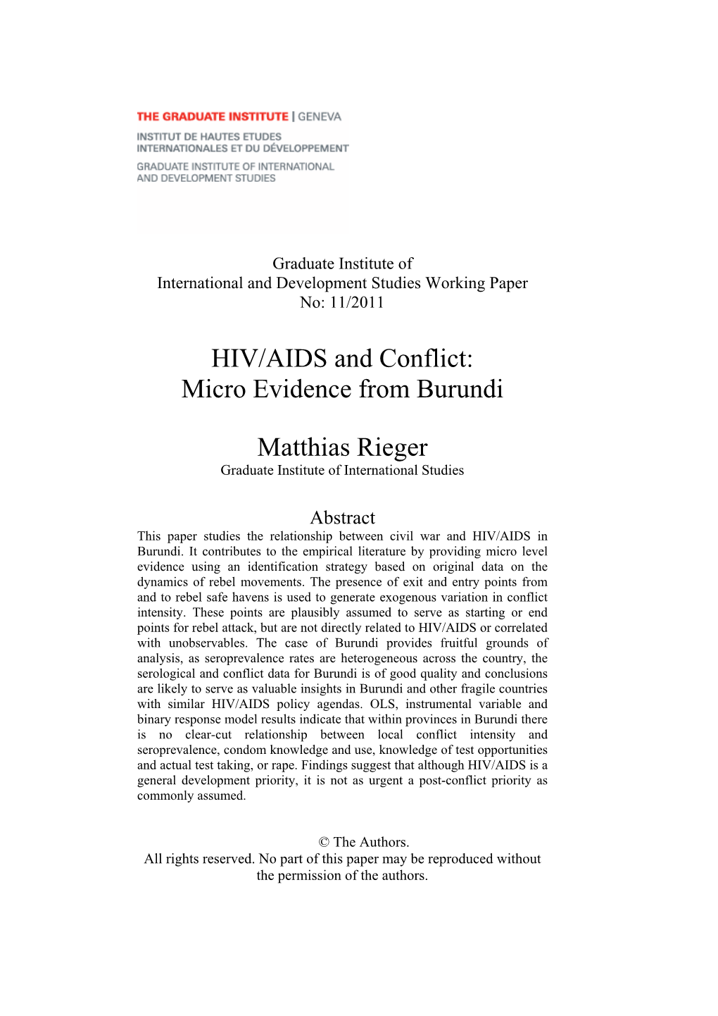 HIV/AIDS and Conflict: Micro Evidence from Burundi