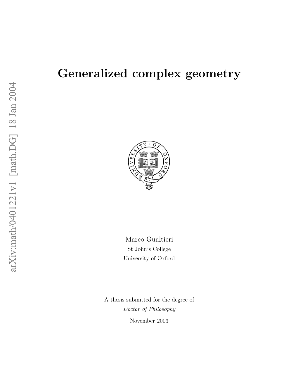 Generalized Complex Geometry