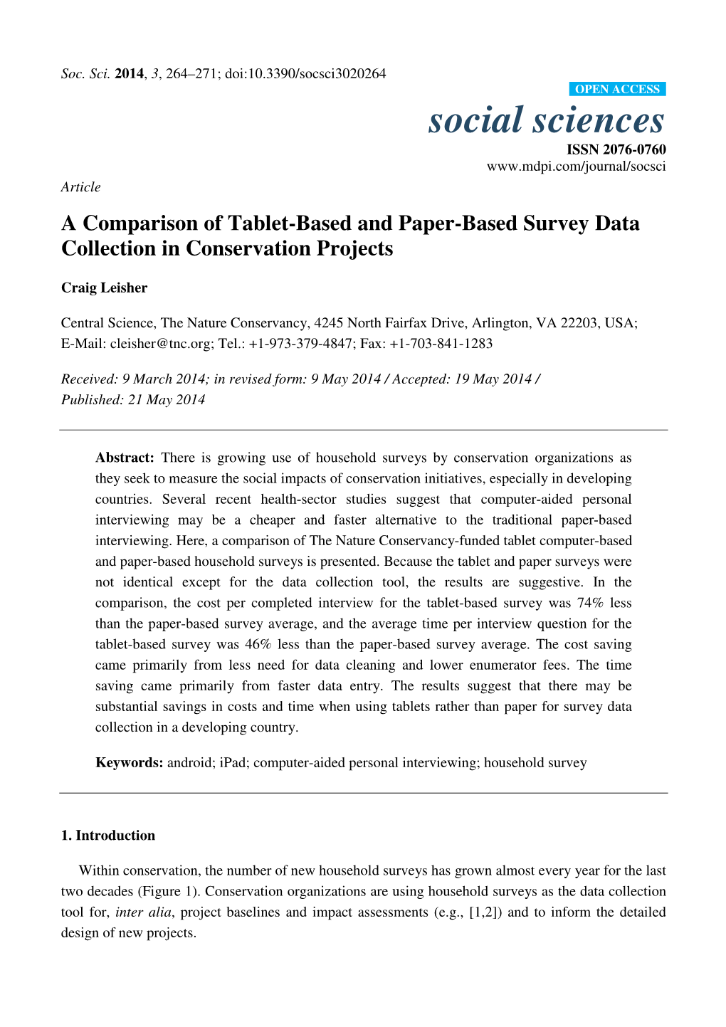 A Comparison of Tablet-Based and Paper-Based Survey Data Collection in Conservation Projects