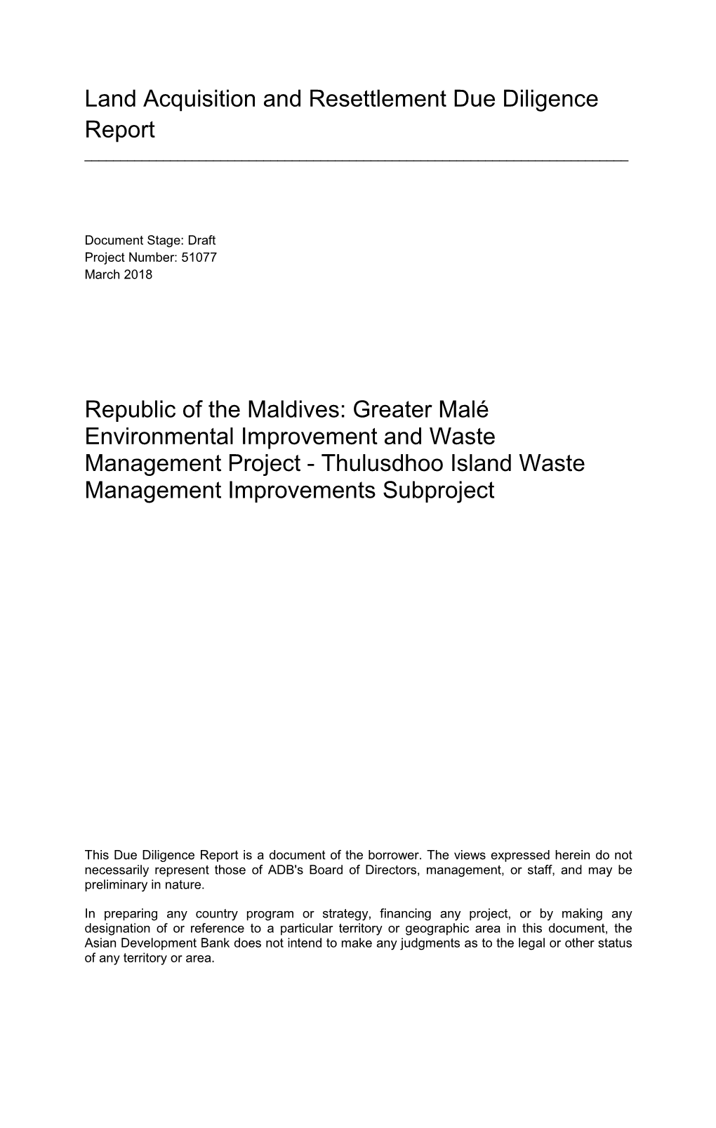 Thulusdhoo Island Waste Management Improvements Subproject