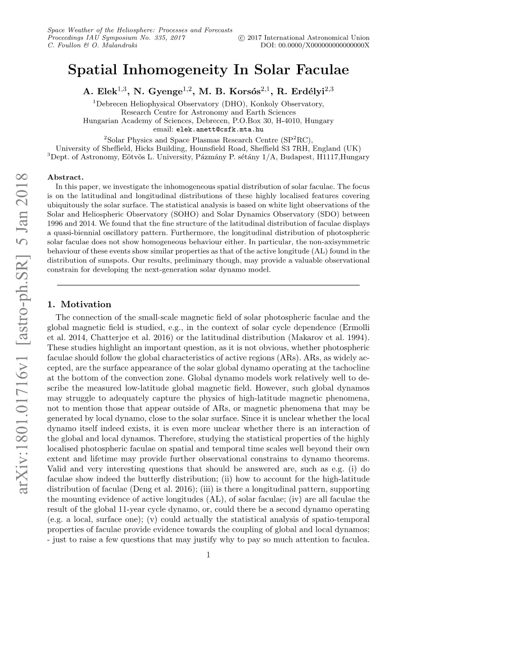 Spatial Inhomogeneity in Solar Faculae