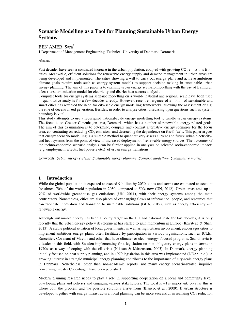 Scenario Modelling As a Tool for Planning Sustainable Urban