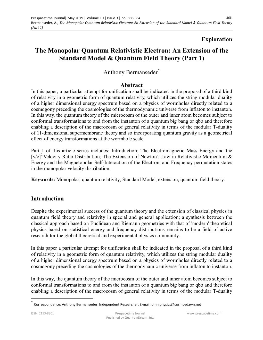 An Extension of the Standard Model & Quantum Field Theory (Part 1)