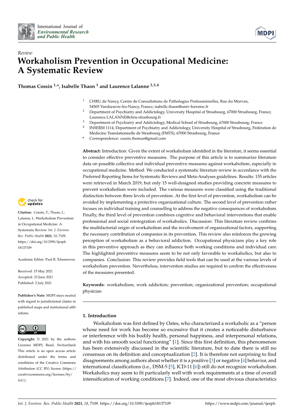 Workaholism Prevention in Occupational Medicine: a Systematic Review