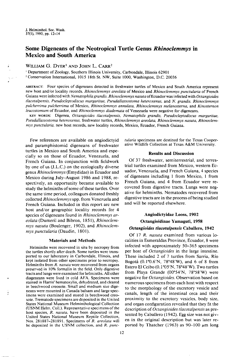 Some Digeneans of the Neotropical Turtle Genus Rhinoclemmys in Mexico and South America