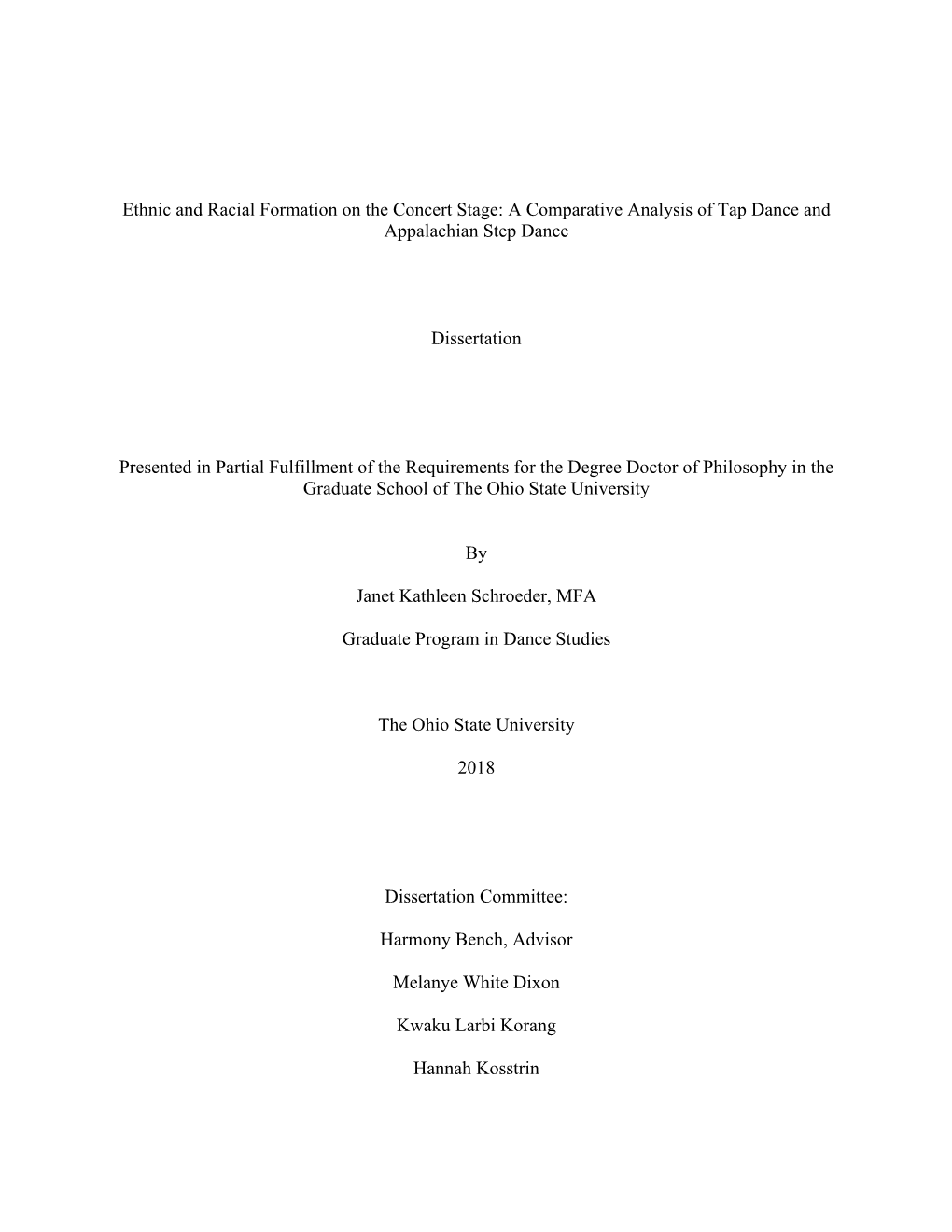 Ethnic and Racial Formation on the Concert Stage: a Comparative Analysis of Tap Dance and Appalachian Step Dance