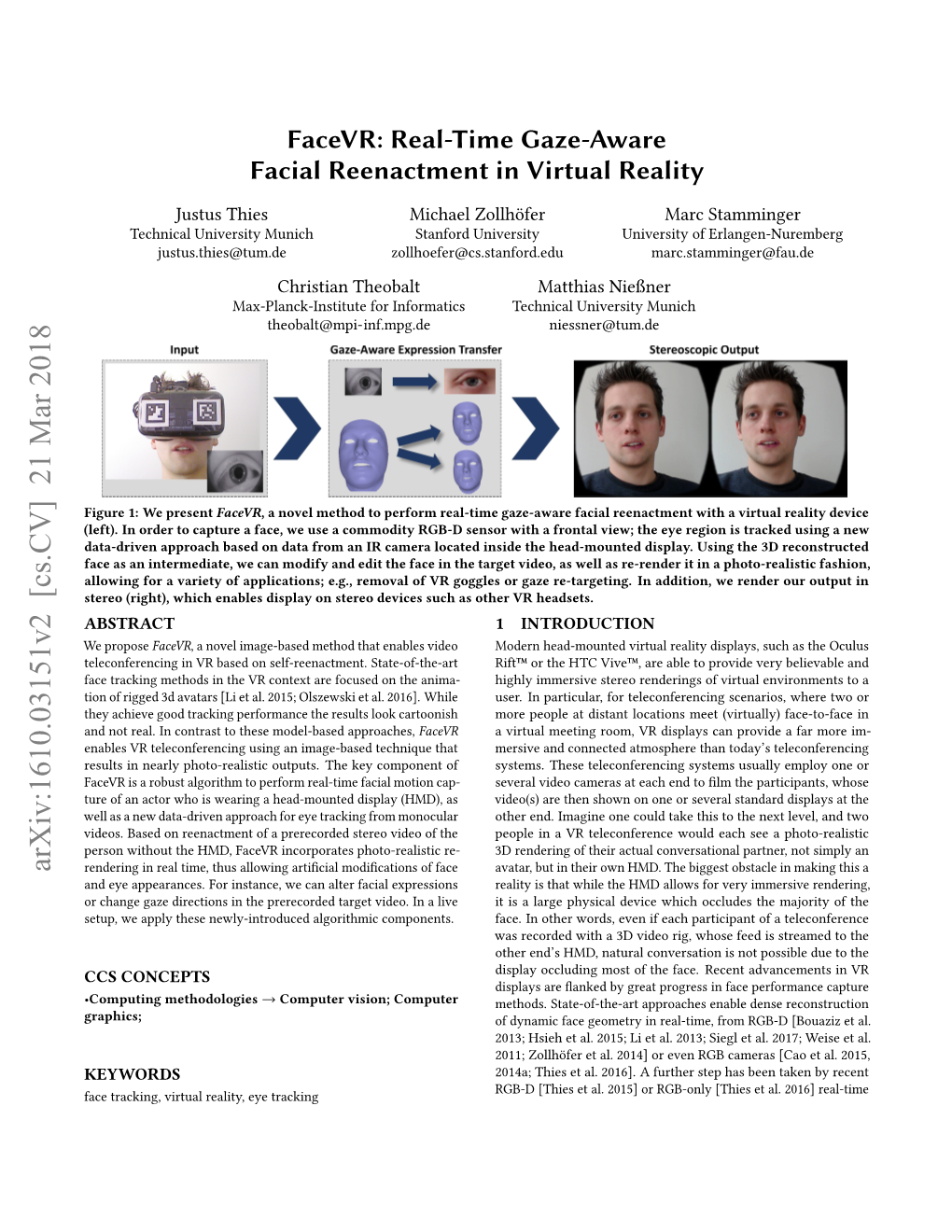 Facevr: Real-Time Gaze-Aware Facial Reenactment in Virtual Reality