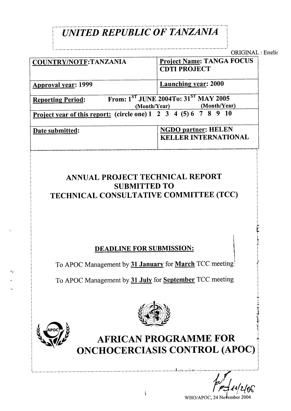 U|Yited Republic of Tanzaiyia African Programme