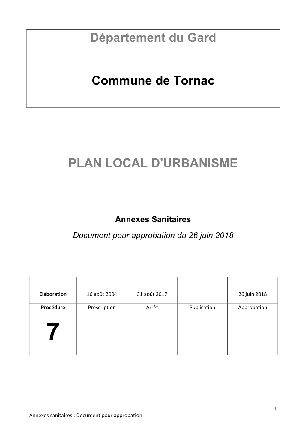 Département Du Gard Commune De Tornac PLAN LOCAL D