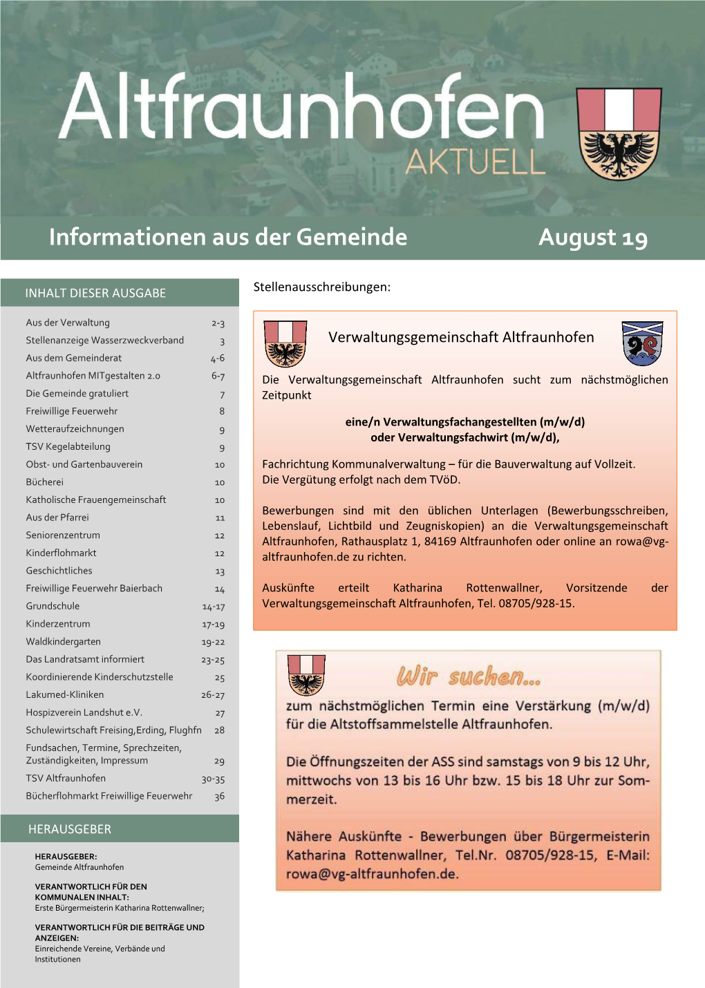 Informationen Aus Der Gemeinde August 19