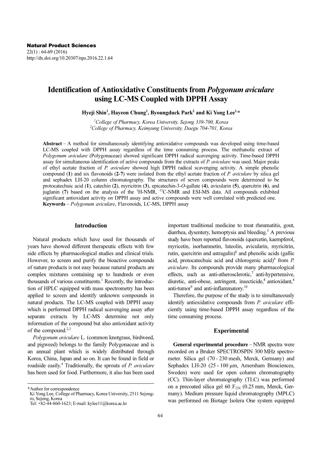 Identification of Antioxidative Constituents from Polygonum Aviculare Using LC-MS Coupled with DPPH Assay