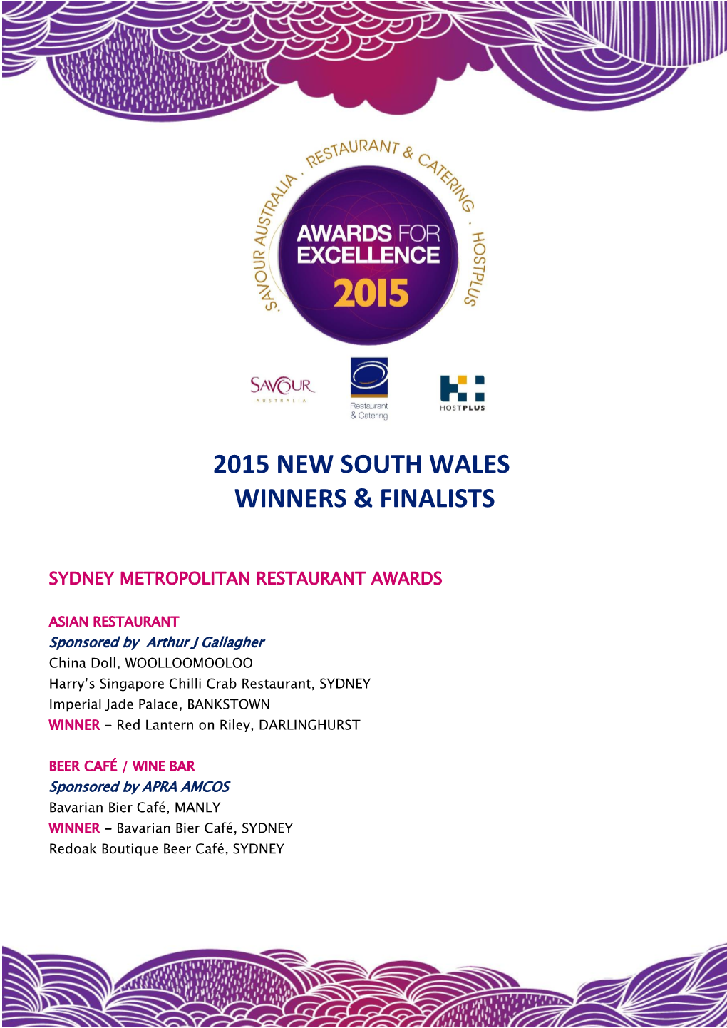 2015 New South Wales Winners & Finalists