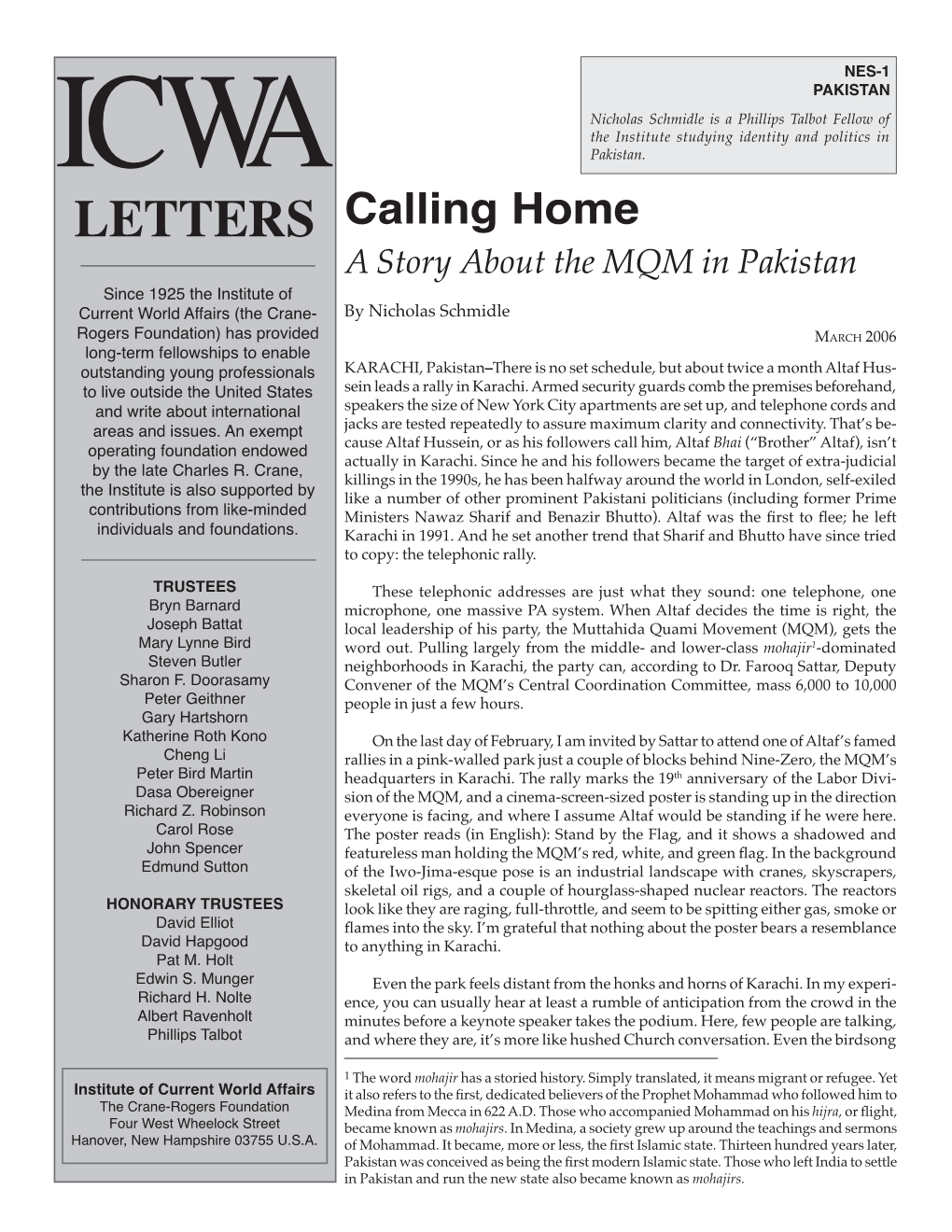 Calling Home: a Story About the MQM in Pakistan