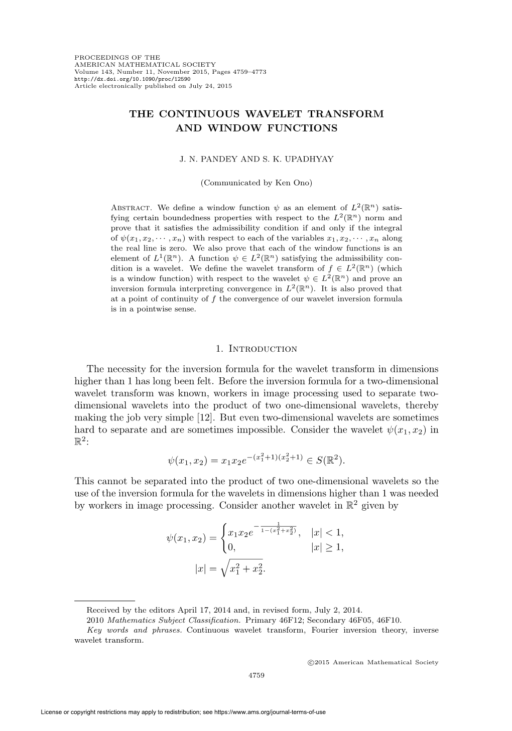 The Continuous Wavelet Transform and Window Functions