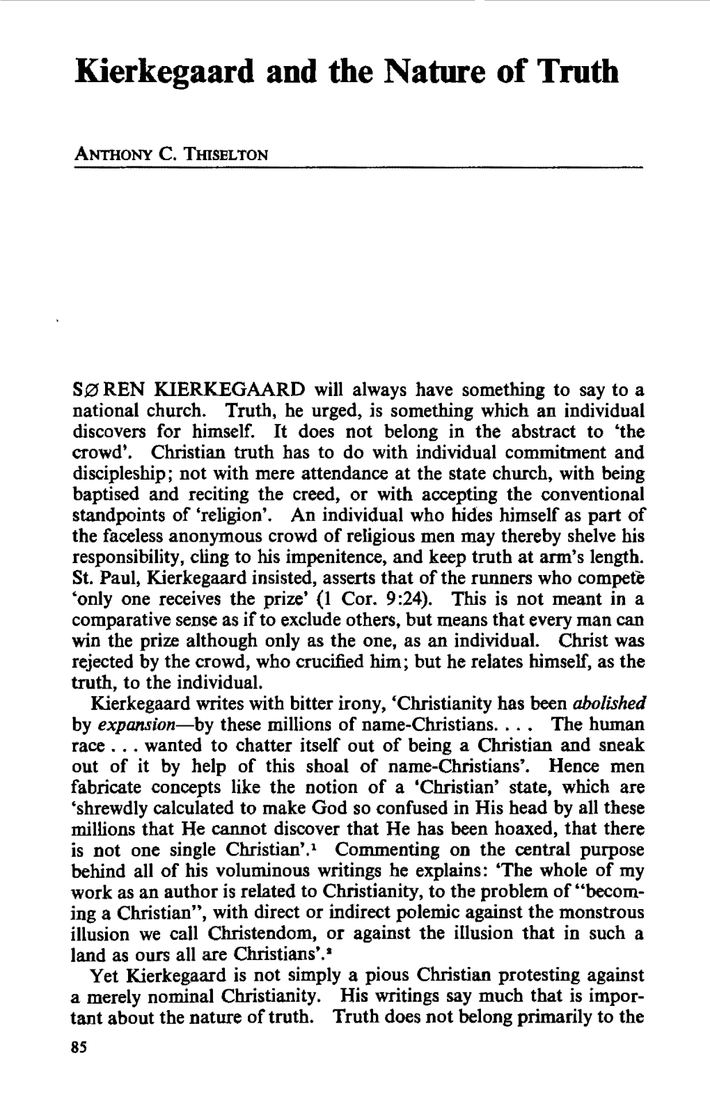 Kierkegaard and the Nature of Truth